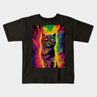 Trippy Multicolored Cat Kids T-Shirt